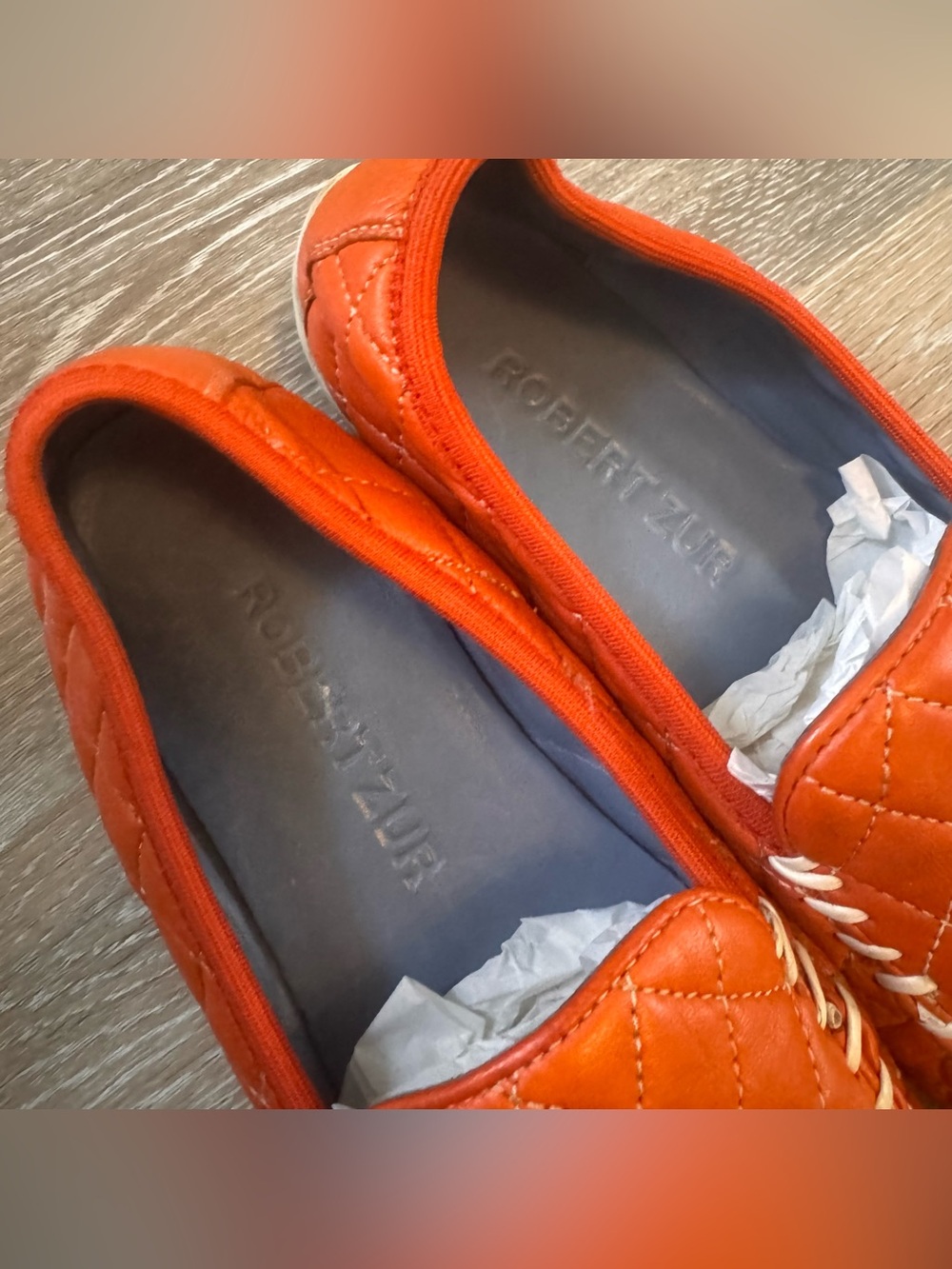 Robert Zur Orange leather quilted loafers size 8 - Picture 6 of 7